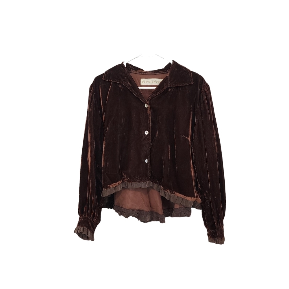 Confluence Women's Velvet Button Front Ruffle Top